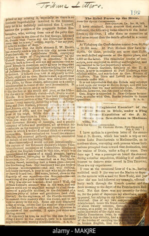 Coupures de journaux écrits par Gunn pour le New York Tribune, y compris l'histoire de Jefferson Davis à bord de la Floride. Titre : Thomas Butler Gunn Diaries : Volume 21, page 215, 29 janvier 1863 [coupure de presse] . 29 janvier 1863. Gunn, Thomas Butler, 1826-1903 Banque D'Images