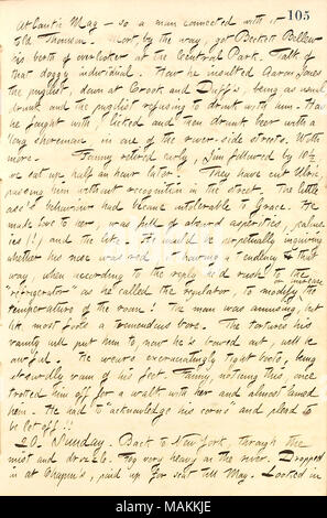 En ce qui concerne M. Ulric's tomber à l'aide de Fanny Fern et sa famille. Transcription : Atlantique Mag ? Si un homme lié avec lui dit [à Mortimer] Thomson. Mort, d'ailleurs, eu Beckett Bellew sa couchette d'overlooker au Central Park. Parler de cet individu en levrette. Comment il a insulté Aaron Jones le pugiliste, jusqu'à l'escroc et Duff's, être, comme d'habitude, l'alcool et le pugiliste refusant de boire avec lui. Comment il s'est battu avec, léché et puis ont bu de la bière avec un long shoreman, dans l'une des rues au bord de la rivière. Avec plus. [Fanny Fern] retraite anticipée, Jim [Parton] suivi de 10 1/2, nous avons siégé jusqu'à une demi-heure lat Banque D'Images