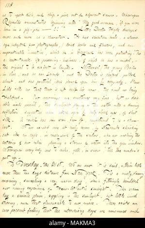 Décrit son voyage à travers l'Atlantique à New York sur l'État de Washington. Transcription : plat à rompre, et les puces d'un morceau de soucoupe adjacent. Sur quoi [Vincent] Reynolds remonstrates commençant par "ma bonne femme, si vous êtes né dans une porcherie ?- ? !- ? !' peu médecin [William] Hyde développe de plus en plus, comme un caractère. Il a dix-sept couches, un stéréoscope (adapté pour les photographies, d'herbes et de fleurs séchées), et d'une invention, qu'il impossible, en Angleterre a été de brevets. C'est un bateau-tronc de maintien artificiel de la vie d'une entreprise, dont il a un modèle, ? L'original à six pieds de len Banque D'Images