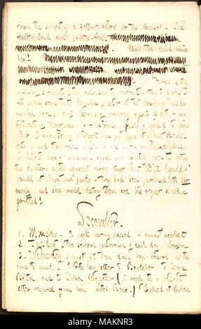 Décrit un incident humoristique à sa pension de famille commençant par Charley Moorhouse demande à Bill Reynolds s'il pouvait emprunter quelques vêtements. Transcription : de la sympathie d'autres acteurs pour le défunt [Raymond] brosse. Elle [Mme. Badigeonner] parle haut et yankee-fied. [Mots barrés] le diable peut l'admirer ! [Mots barrés] / ici ?s une histoire possédant suffisamment de la ridicule pour justifier sa mise vers le bas. Il semble que [Loi] Reynolds, acteur (à l ?ǣBroadway ? Et domicilié ici,) étant désireux d'emprunter une paire de nether habiliments [de] Charley Moorhouse, pour histrioni Banque D'Images