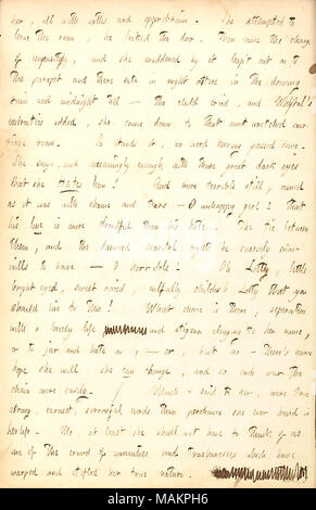 Commentaires sur le mariage troublé de Lotty et Jean Whytal. Sa transcription : [Charlotte Kidder], tous les serments et approbrium avec. Elle a tenté de quitter la salle, il [John] Whytal verrouillé la porte. Puis vint l'accusation d'impureté, et qu'elle fou par leap c ?t sur le parapet et il sate en tenue de nuit dans la pluie et minuit jusqu ? L'enfant [Frédéric] Whytal Whytal pleuré, et ?s supplications ajouté, elle est venue vers le bas pour que la plupart des damnés salle des mariages. C'est donc, pas de mot ayant passé depuis. Dit-elle, et meaningly assez, avec ces grands yeux sombres qu'elle le déteste ! Un Banque D'Images