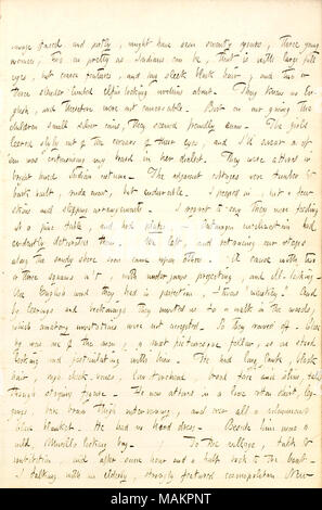 Décrit de prendre une marche à Ontonagon, Michigan, et la visite d'un village amérindien. Transcription : savage face et corpulent, peut-être vu soixante ans, trois jeunes femmes, deux aussi jolies que les Indiens peuvent être, c'est avec de grands yeux, mais plein de fonctionnalités, et de long cheveux noir, et deux ou trois minces à elfin ébranchés sur les oursins. Ils ne connaissent pas l'anglais, et n'ont donc pas été conversable. Mais sur nos donnant aux enfants les petites pièces d'argent, ils semblaient friendly enow. Les filles de l'sournoisement lorgna coins de leurs yeux, et j ?ll jurer sur [un] criticiscisin d ?em a été Banque D'Images