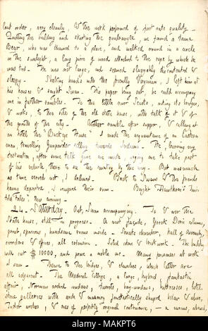 Décrit une visite à la State House et le Medical College à Columbus, Ohio. Transcription : [excel]ordre carême, très proprement, & le travail effectué d'une qualité totale. L'abandon de l'immeuble et longeant le quadrangle, nous avons trouvé un ours apprivoisé, qui était enchaîné à un endroit, et fit le tour en cercle dans la lumière du soleil, un long morceau de bois attaché à la corde par laquelle il était lié. Il n'était pas grand, et semblait très lentement et mécontents somnolent. Serrer la main avec le Virginian, je lui laisse à ses maisons & demandée [George M.] Swan. Son papier [Columbus Ascenseur], il pourrait être accompan Banque D'Images