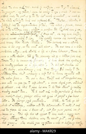 Rend compte de l'histoire de sa famille sur le côté de son père. Transcription : dont la somme de 700 [livres], posée par l'hypothèque, a été d'aller à Samuel [Gunn], le plus jeune, (mon père), sur sa venue à l'âge ; qu'elle a été considérée comme faite les portions des deux dernières presque équivalent, comme une grande partie du sud des terres a été décloisonnées Newington &c. Fiduciaires, (Munton & Goldby,) avait la surintendance de la présente. La veuve [Sarah Wyatt Gunn], bien sûr, est resté dans la maison Neithrop ; où en possession jusqu'à Richard [Gunn] est venu de l'âge, (il a été en quelques années d'un garçon de onze ans) Je sais pas, elle peut hav Banque D'Images