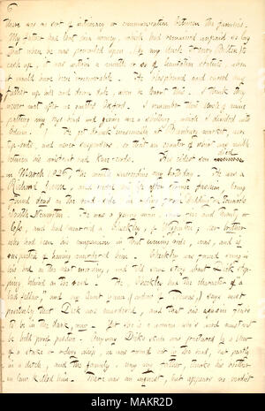 Rend compte de l'histoire de sa famille sur le côté de son père. Transcription : il n'y a pas de sorte de l'intimité ou la communication entre les familles. Mon père [Samuel] Gunn lui avait prêtée [Thomas Gunn] de l'argent, qui n'avait pas été acquitté si longtemps que lorsqu'il a été amené, (par mon oncle Henry Bolton) à l'argent, c'est dans un mois ou ainsi de la limitation du statut, alors qu'il aurait été irrémédiable. Il a blasphémé et maudit mon père jusqu'à la colline et en bas dale, lorsqu'il a appris cela. Je pense qu'ils n'ont jamais rencontré après nous quitta Oxford. Je me souviens de cela de mes oncles tapotant mes garçons-tête et me donner un shilli Banque D'Images