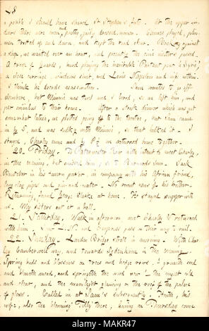 Décrit la participation à une procession pour Louis Napoléon à Londres. Transcription : un caillou J'ai partagé St Stephen ?s le destin. Dans la partie supérieure il y avait des hommes de windows et jolie, gaiement habillé les femmes. Chimes joué, les policiers trotta vers le haut et vers le bas, et conservé la route claire. La sauvegarde contre une boutique, nous avons attendu plus d'une heure, et actuellement la civic visiteurs ont franchi. Une troupe de gardes, groupe jouant de l'inévitable ?partant pour la Syrie, ? Près d'un transport, les fenêtres fermées, et Louis Napoléon et la femme [Eugène de Montijo] à l'intérieur. Je pense qu'il redoute d'assassinat. Gunn [SAM] voulait aller ailleurs, mais Minn Banque D'Images