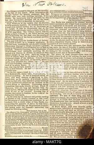 Coupures de journaux écrits par Gunn pour le New York Tribune, contenant des nouvelles de la Nouvelle Orléans. Titre : Thomas Butler Gunn Diaries : Volume 21, page 224, 8 février 1863 [coupure de presse] . 8 février 1863. Gunn, Thomas Butler, 1826-1903 Banque D'Images