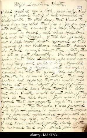 Décrit une visite à Harris et son épouse à La Nouvelle-Orléans. Titre : Thomas Butler Gunn Diaries : Volume 21, page 239, Février 10, 1863 . 10 février 1863. Gunn, Thomas Butler, 1826-1903 Banque D'Images
