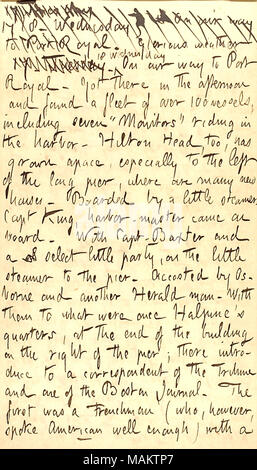 Décrit un arrêt à Hilton Head sur son chemin de retour à New York. Titre : Thomas Butler Gunn Diaries : Volume 22, page 143, le 18 mars 1863 . 18 mars 1863. Gunn, Thomas Butler, 1826-1903 Banque D'Images