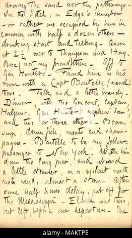 Après avoir décrit le dîner avec le général Hunter et d'autres à Hilton Head. Titre : Thomas Butler Gunn Diaries : Volume 22, page 150, le 19 mars 1863 . 19 mars 1863. Gunn, Thomas Butler, 1826-1903 Banque D'Images