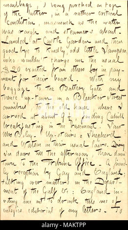 Décrit son arrivée à New York et sa pension de famille. Titre : Thomas Butler Gunn Diaries : Volume 22, page 155, le 24 mars 1863 . 24 mars 1863. Gunn, Thomas Butler, 1826-1903 Banque D'Images