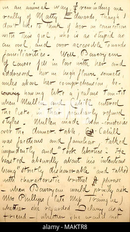 Concernant les intentions de plusieurs hommes dans la pension vers Mme Delany. Titre : Thomas Butler Gunn Diaries : Volume 22, page 168, le 28 mars 1863 . 28 mars 1863. Gunn, Thomas Butler, 1826-1903 Banque D'Images