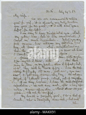 Quant à quitter Santa Fe et la vente d'esclaves. Marie conseille de ne pas séparer Cinna de son enfant. Titre : lettre signée Wm. Carr Lane, Sta [Fe] Santa Fe, à Mme Mary Ewing Lane, Saint Louis, le 29 juillet 1853 . 29 juillet 1853. Lane, William Carr, 1789-1863 Banque D'Images