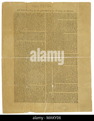 Approuvé, H. Clay, Wm. H. Crawford, James Madison. Titre : Broadside : 'une loi prévoyant que le gouvernement du territoire du Missouri, le 4 juin 1812' . 4 juin 1812. Madison, James, 1751-1836 Banque D'Images
