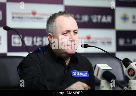 Beijing, Beijing, Chine. 3ème apr 2018. Beijing, Chine, 3e avril 2018 : joueur professionnel de snooker écossais John Higgins, assiste à une conférence de presse après un match de l'Open de Chine de Snooker à Beijing 2018. Crédit : SIPA Asie/ZUMA/Alamy Fil Live News Banque D'Images