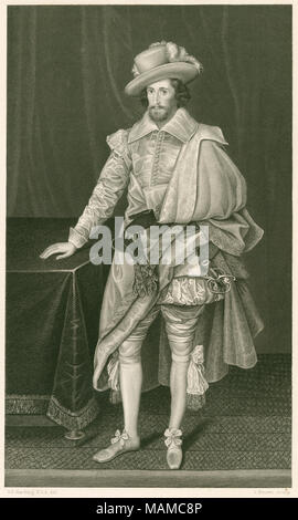 C Antique1885 gravure sur acier, Henry Cary. Henry Cary, 1er vicomte Falkland (1575-1633) était un propriétaire terrien et homme politique qui a siégé à la Chambre des communes de 1601 à 1622. Il était lord-député de l'Irlande à partir de 1622 jusqu'à 1629. SOURCE : gravure originale Banque D'Images