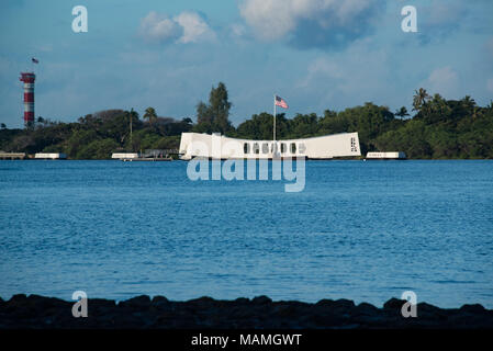 Oahu, Hawaï 1 févr. 2018 : Pearl Harbor à l'USS Arizona Memorial représente le début de la guerre contre le Japon et un mémorial solennel Banque D'Images