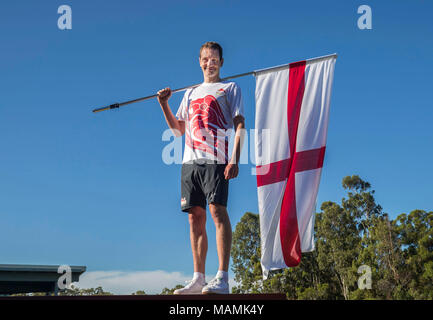 Alistair Brownlee est annoncé comme porte-drapeau de l'Angleterre pendant l'équipe photocall dans la Gold Coast, en Australie. Banque D'Images