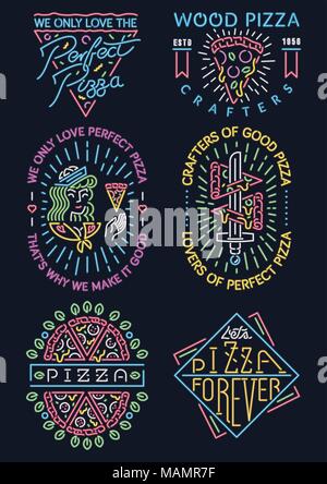 C'est un vecteur de couleur collection de différentes enseignes au néon pizza Illustration de Vecteur