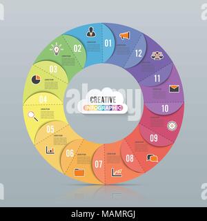 Diagramme infographic template avec 12 options pour des présentations, la publicité, les modèles, les rapports annuels. Illustration de Vecteur