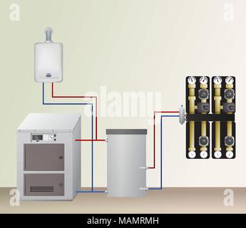 De solides et de gaz chaudière fuel avec cuve de l'accumulateur. Illustration de Vecteur