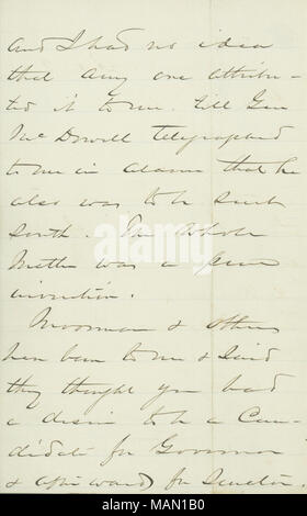 Recommande d'Ames, qui a servi comme gouverneur provisoire du Mississippi, de rester en dehors de la politique et de se méfier des Mississippiens qui prétendent favoriser l'administration des subventions. Titre : lettre signée W.T. Sherman, Washington, D.C., au général A. Ames, Jackson, Mississippi, le 2 août 1869 . 2 août 1869. Sherman, William T. (William Tecumseh), 1820-1891 Banque D'Images