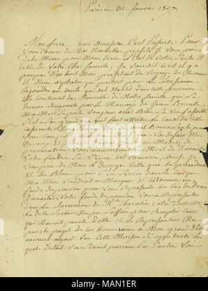 Titre : Lettre à Michau et Saugrain à St Louis de Michau dans Paris, le 31 janvier 1837 . 31 janvier 1837. Banque D'Images