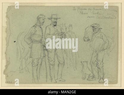 Le Prince de Joinville à dessiner 'Paris' à sur, près de Cumberland. 1 dessin sur papier vert clair : crayon ; 8,8 x 12,9 cm. (Feuille). . Entre 1860 et décembre 1862 juin. Alfred Waud - Banque D'Images