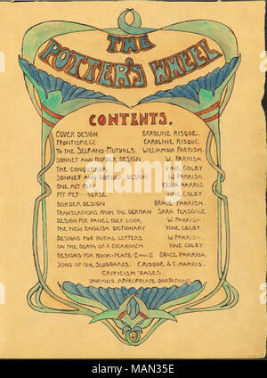 Table des matières. Titre:Le tour de potier, Volume 1, Numéro 1, page 3, novembre 1904 . Novembre 1904. "La convention collective des potiers, diverses personnes. Banque D'Images