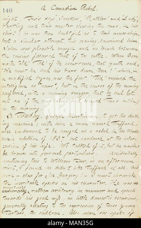 Décrit sa visite avec John Conworth au Canada. Titre : Thomas Butler Gunn Diaries : Volume 17, page 152, le 2 septembre 1861 . 2 septembre 1861. Gunn, Thomas Butler, 1826-1903 Banque D'Images