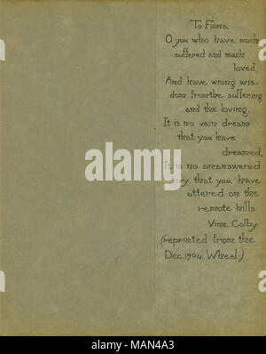 Citation de vigne Colby's poème 'à Fiona,' tiré du décembre 1904 Numéro du tour de potier. Titre:Le tour de potier, Volume 3, Numéro 9, page 46, juillet 1907 . Juillet 1907. Colby, vigne, 1886-1971 Banque D'Images