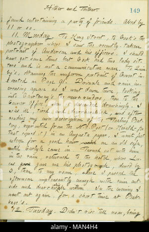 Mentionne une tentative d'obtenir une photographie du grand Robert Anderson photographe de Cook. Titre : Thomas Butler Gunn Diaries : Volume 15, page 159, Février 10, 1861 . 10 février 1861. Gunn, Thomas Butler, 1826-1903 Banque D'Images