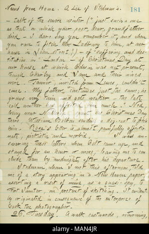 Décrit les lettres reçues de sa mère et sa sœur Rosa. Titre : Thomas Butler Gunn Diaries : Volume 15, page 192, le 25 février 1861 . 25 février 1861. Gunn, Thomas Butler, 1826-1903 Banque D'Images