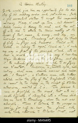 Assister à une réunion de l'Union européenne décrit avec Frank Cahill. Titre : Thomas Butler Gunn Diaries : Volume 16, page 117, le 20 avril 1861 . 20 avril 1861. Gunn, Thomas Butler, 1826-1903 Banque D'Images