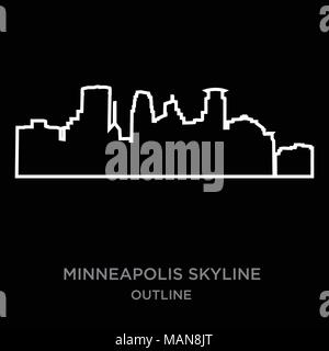 Bordure blanche minneapolis skyline contours sur fond noir, vector illustration Illustration de Vecteur