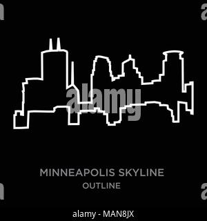 Bordure blanche minneapolis skyline contours sur fond noir, vector illustration Illustration de Vecteur