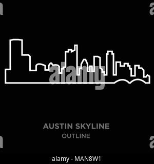 Bordure blanche austin skyline contours sur fond noir, vector illustration Illustration de Vecteur