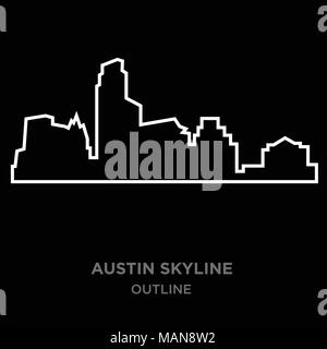 Bordure blanche austin skyline contours sur fond noir, vector illustration Illustration de Vecteur