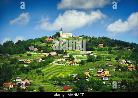 Vue panoramique à beau village en Slovénie Banque D'Images