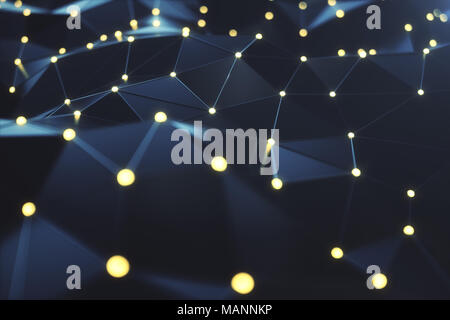 Le Rendu 3D futuriste Résumé des lignes de connexion et de points lumineux. La technologie superordinateur. Le calcul de l'informatique en nuage. La technologie numérique Hi-tech Banque D'Images