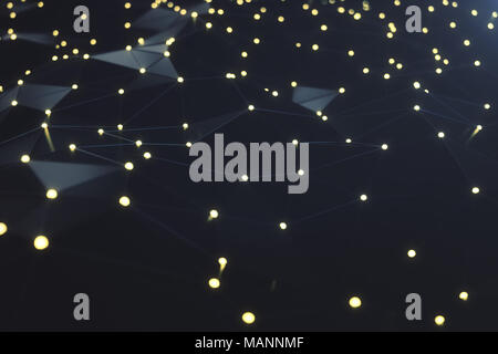 Le Rendu 3D futuriste Résumé des lignes de connexion et de points lumineux. La technologie superordinateur, le calcul de l'informatique en nuage. La technologie numérique Hi-tech Banque D'Images