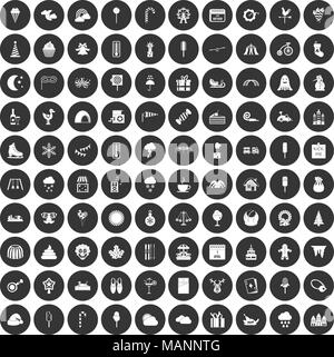 100 parties de childrens icons set cercle noir Illustration de Vecteur