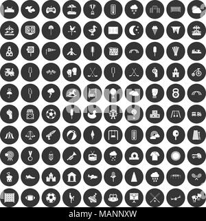 Aire de jeux 100 icons set cercle noir Illustration de Vecteur