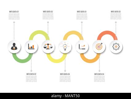 Modèle de conception infographique et la commercialisation d'icônes. Modèle de diagramme, graphique, présentation et tour graphique. Concept d'affaires avec 7 options, pièces, st Illustration de Vecteur