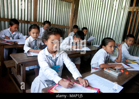 Népal 2014. Manebhajang. Mont Star Internat. Les élèves passent leurs examens. Banque D'Images