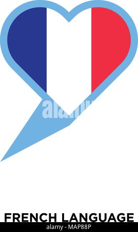 L'icône de la langue française sur fond blanc, bleu, cœur de l'icône vecteur illustration Illustration de Vecteur