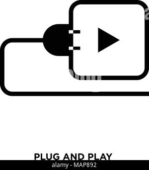 Icône plug and play sur fond blanc, en noir, icône vector illustration Illustration de Vecteur