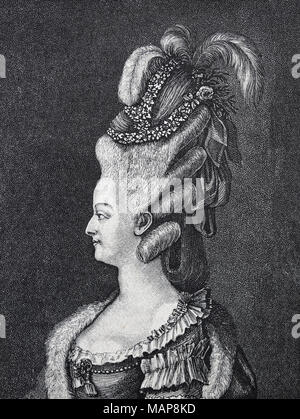 Marie Antoinette (1755-1793). Reine consort de France. Épouse de Louis XVI. Gravure, 19ème siècle. Portrait. Banque D'Images