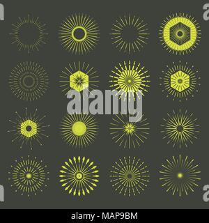 Grand ensemble de Sun burst rétro des formes. Vintage logo, étiquettes, d'écussons. Éléments de conception de scénario isolé. Un minimum d'artifice or burst. Illustration de Vecteur