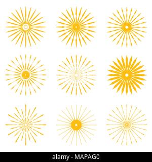 Grand ensemble de Sun burst rétro des formes. Vintage logo, étiquettes, d'écussons. Conception vecteur élément isolé. Un minimum d'artifice or burst. Illustration de Vecteur